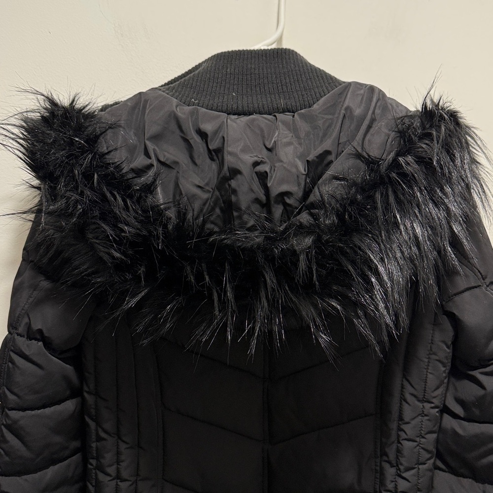 Tommy Hilfiger Black Puffer Coat Size Small Faux Fur Hood Winter Jacket - Picture 5 of 9